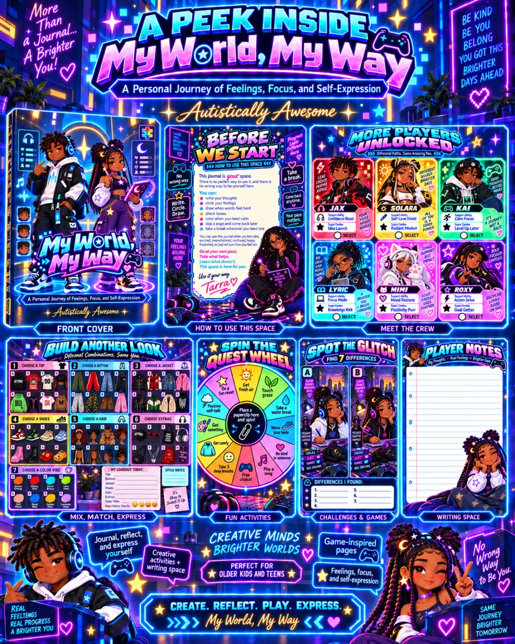 My World My Way blue and pink preview pages